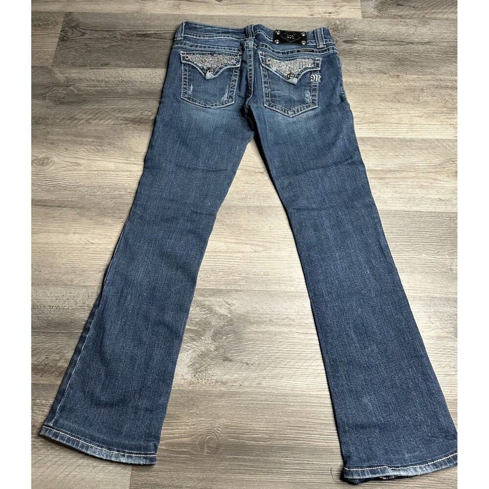 Miss Me Y2K Bootcut Jeans Sz 29x29.5 Dark Wash Rhinestone Bling Flap